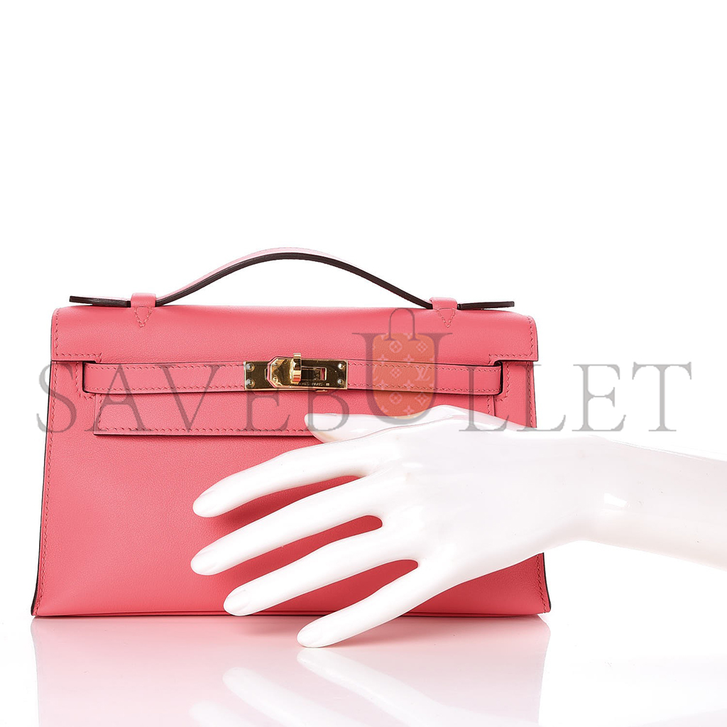 HERMÈS SWIFT KELLY POCHETTE CLUTCH ROSE AZALEE (22*14*7cm) 